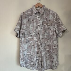 Her Name Is Grace Abstract Print Button Up Blouse Neutral Minimalist